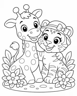 Giraffe & tiger cub